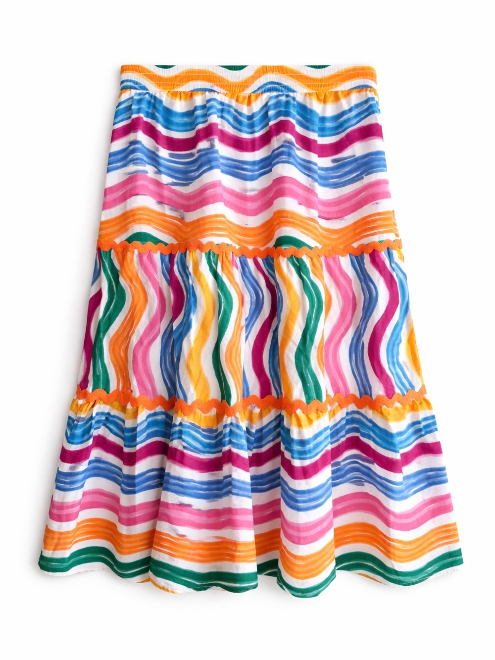 Rachel Zoe Colorful Striped Tiered Midi Skirt Cotton Boho Resort Summer Size L - Picture 4 of 11